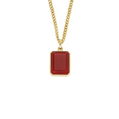 Lunar New Year Red Agate Gold-Tone Stainless Steel Pendant Necklace