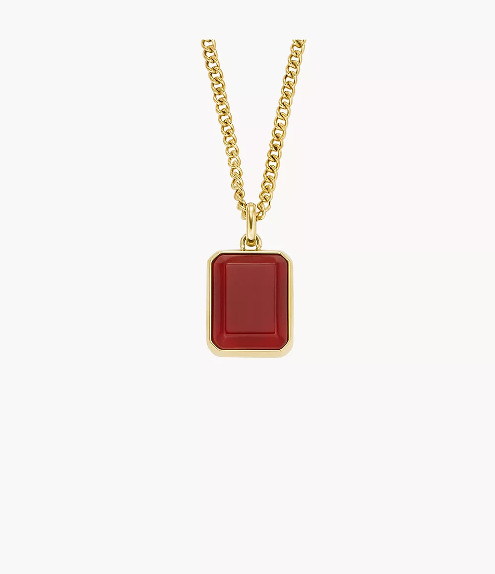 Lunar New Year Red Agate Gold-Tone Stainless Steel Pendant Necklace  JF04650710
