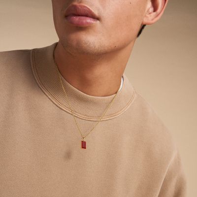 Lunar New Year Red Agate Gold-Tone Stainless Steel Pendant Necklace