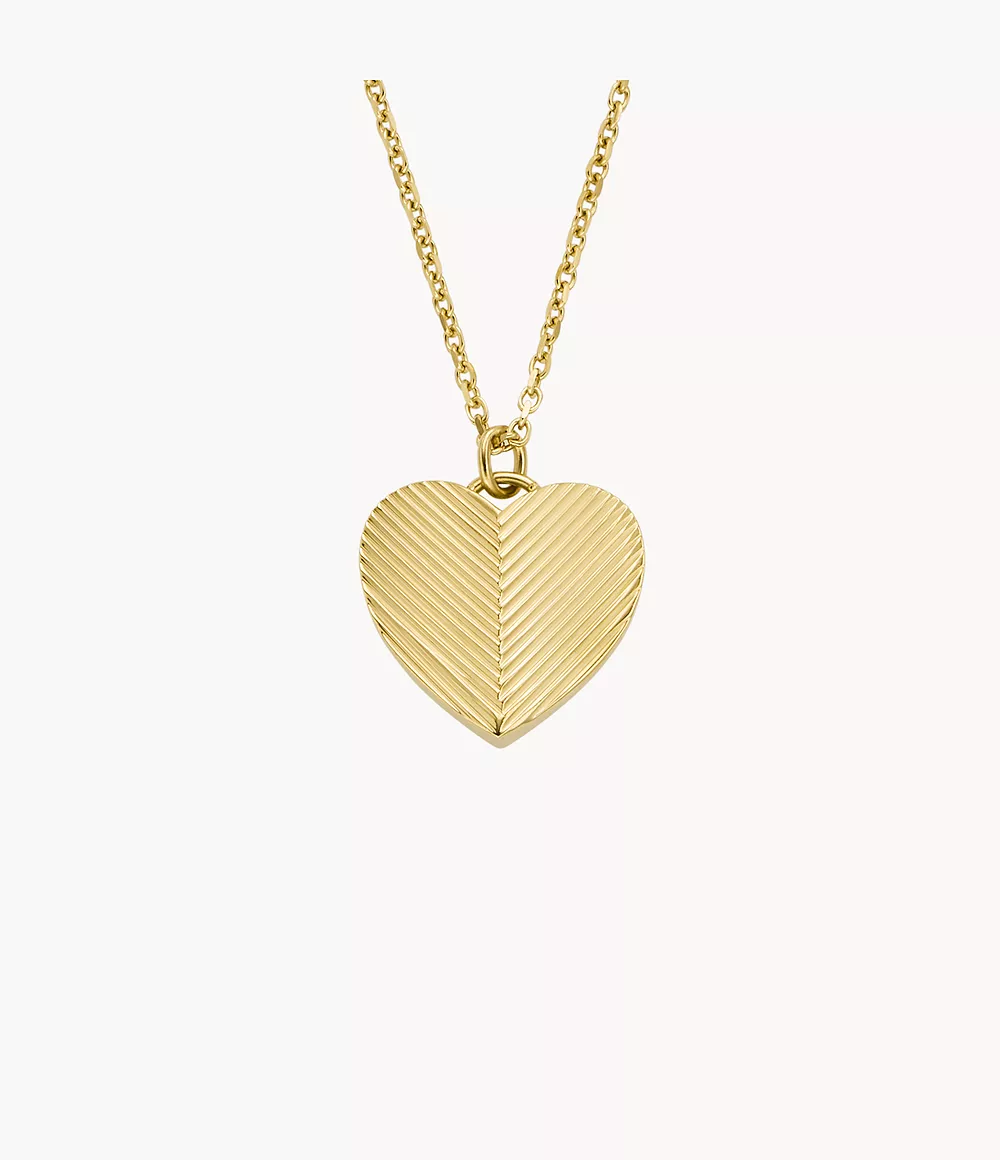 Image of Harlow Linear Texture Heart Gold-Tone Stainless Steel Pendant Necklace