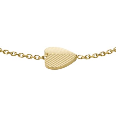 Harlow Linear Texture Heart Gold-Tone Stainless Steel Station Bracelet