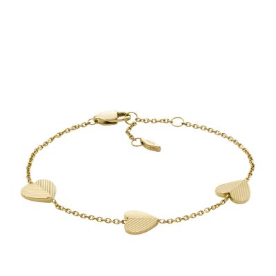 Harlow Linear Texture Heart Gold-Tone Stainless Steel Station Bracelet