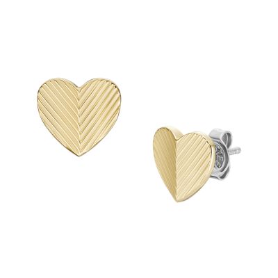 Harlow Linear Texture Heart Gold-Tone Stainless Steel Stud Earrings