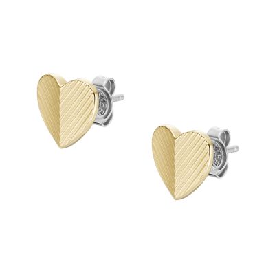 Harlow Linear Texture Heart Gold-Tone Stainless Steel Stud Earrings -  JF04654710 - Fossil