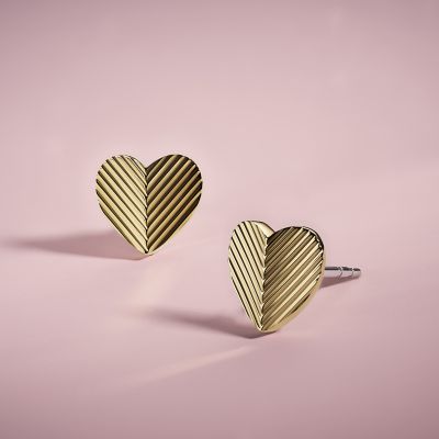 Harlow Linear Texture Heart Gold-Tone Stainless Steel Stud Earrings