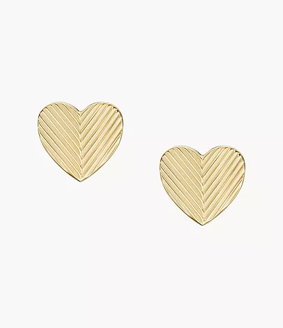 Clous d’oreilles dorés en forme de cœur pour femme.