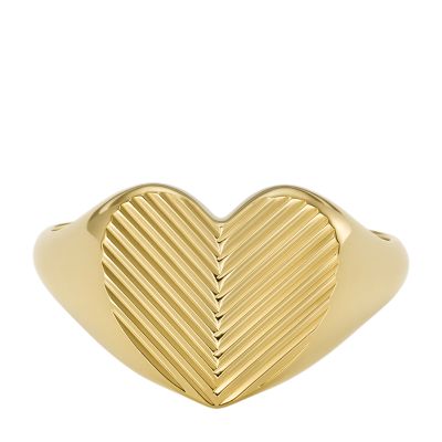 Harlow Linear Texture Heart Gold-Tone Stainless Steel Signet Ring