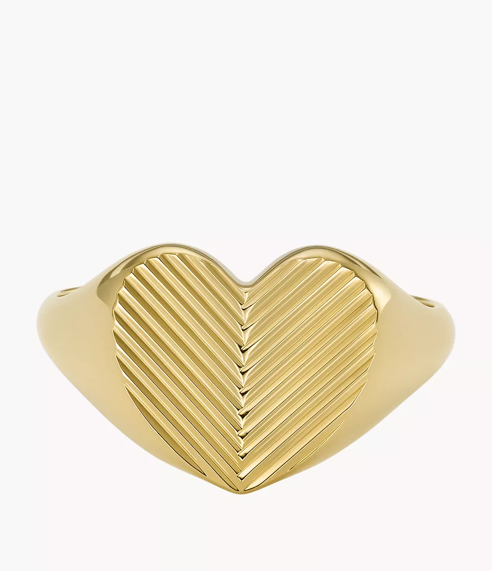 Harlow Linear Texture Heart Gold-Tone Stainless Steel Signet Ring  JF04655710

