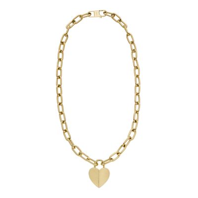 Harlow Linear Texture Heart Gold-Tone Stainless Steel Pendant Necklace