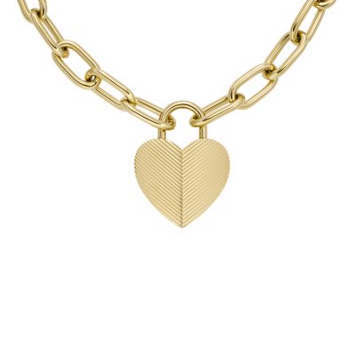 Collar Harlow con colgante de corazón con textura lineal de acero inoxidable en tono dorado