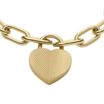 Station Steel Bracelet Stainless Harlow Fossil Texture Linear - - JF04658710 Gold-Tone Heart
