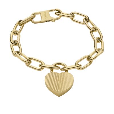 Harlow Linear Texture Heart Gold-Tone Stainless Steel Station Bracelet