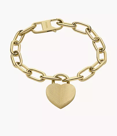 Harlow Linear Texture Heart Gold-Tone Stainless Steel Station Bracelet -  JF04658710 - Fossil