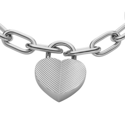 Harlow Linear Texture Heart Stainless Steel Station Bracelet