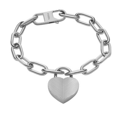 Harlow Linear Texture Heart Stainless Steel Station Bracelet ...