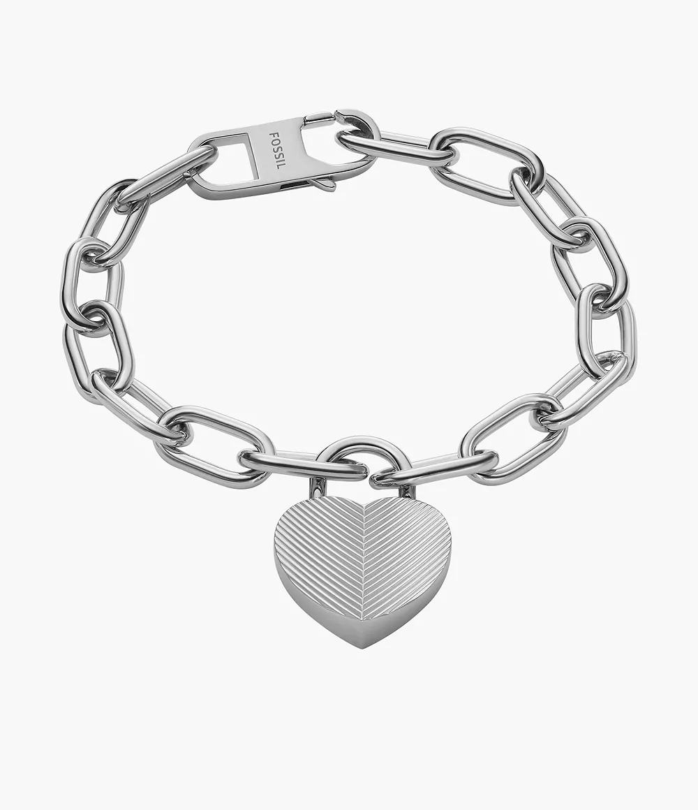 Harlow Linear Texture Heart Stainless Steel Station Bracelet  JF04659040
