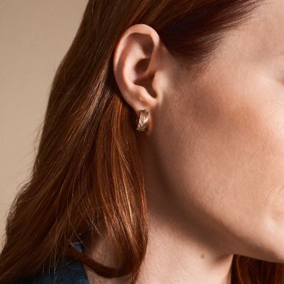 Harlow Linear Texture Rose Gold-Tone Stainless Steel Hoop Earrings