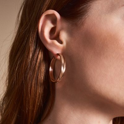 Harlow Linear Texture Rose Gold-Tone Stainless Steel Hoop Earrings