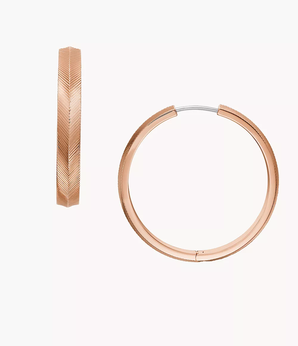 Harlow Linear Texture Rose Gold-Tone Stainless Steel Hoop Earrings  JF04664791
