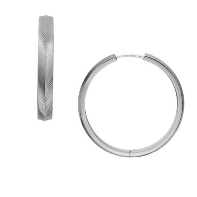 Harlow Linear Texture Stainless Steel Hoop Earrings  JF04668040