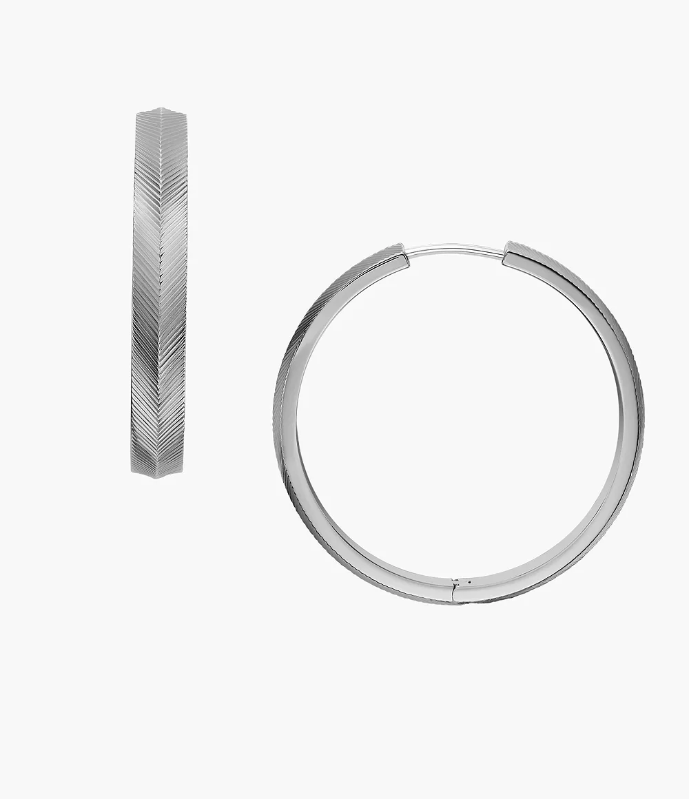 Harlow Linear Texture Stainless Steel Hoop Earrings  JF04668040
