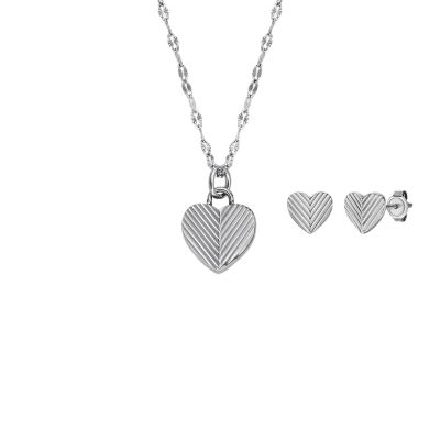 Harlow Heart To Heart Stainless Steel Pendant Necklace And Earrings Set  JF04669SET
