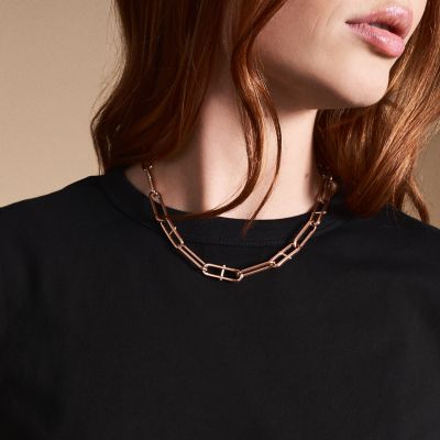 Heritage D-Link Rose Gold-Tone Stainless Steel Chain Necklace