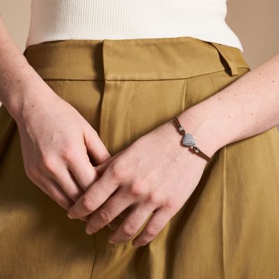 SUTTON GLITZ HEART ブラウン レザー ストラップブレスレット