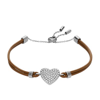Sadie Glitz Heart Brown Leather Strap Bracelet  JF04675040