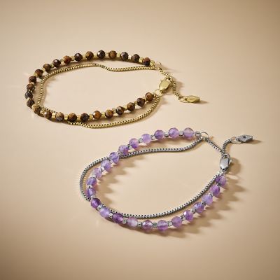 All Stacked Up Brown Tiger s Eye Multi Strand Bracelet JF04683710 Fossil