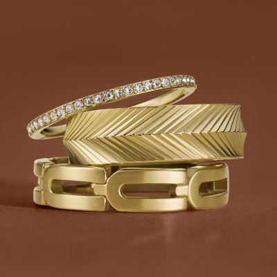 Ellis Pavé Glitz Gold-Tone Stainless Steel Band Ring