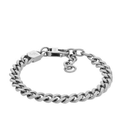 - - Linear Harlow Texture Steel Stainless Fossil JF04697040 Chain Bracelet