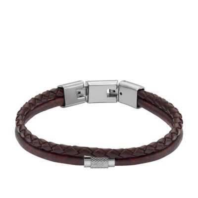 Men's leather and silver-tone bracelet.