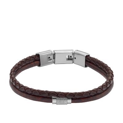 A leather corded bracelet.