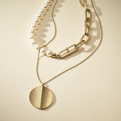 Heritage Pearl D-Link Gold-Tone Stainless Steel Chain Necklace