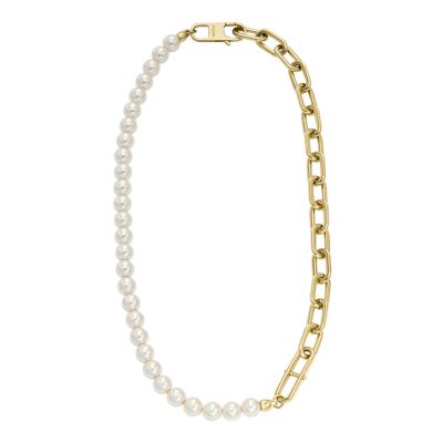 Collar de cadena Heritage D-Link de acero inoxidable dorado con perlas