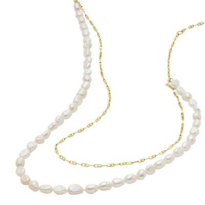Heritage Pearl D-Link White Freshwater Pearl Faux Double Necklace 
