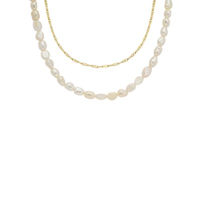 Heritage Pearl D-Link White Freshwater Pearl Faux Double Necklace