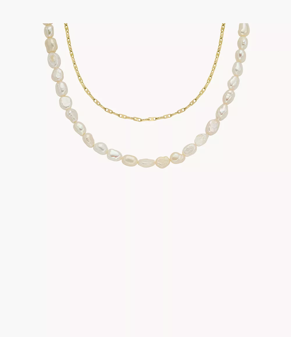 Image of Heritage Pearl D-Link White Freshwater Pearl Faux Double Necklace