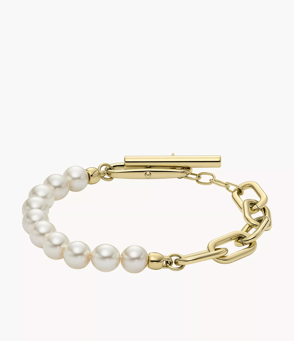 Image of Heritage Pearl D-Link Gold-Tone Stainless Steel Chain Bracelet