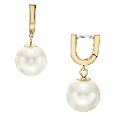 Pendientes de aro Heritage Pearl D-Link de acero inoxidable dorado