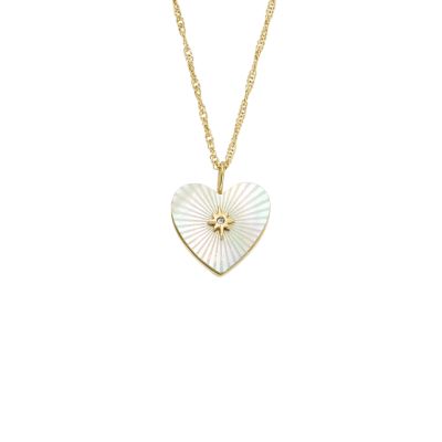 Sutton Radiant Love Gold-Tone Mother-of-Pearl Stainless Steel Heart Pendant Necklace