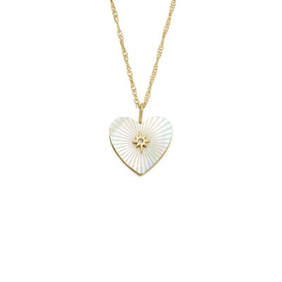 Fossil Kette Sutton Radiant Love Anhänger Heart Perlmutt Edelstahl goldfarben - Goldfarben