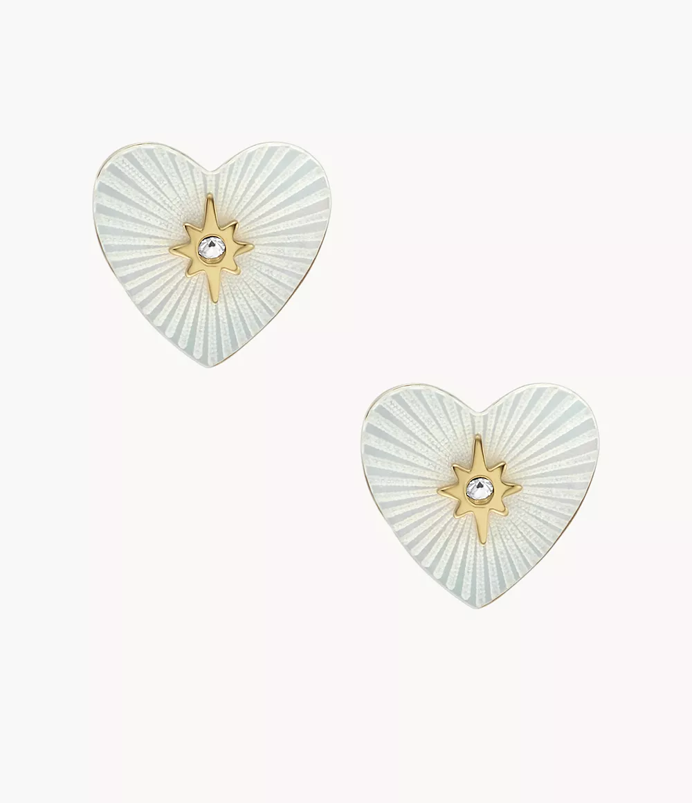 Image of Sutton Radiant Love Gold-Tone Mother-of-Pearl Stainless Steel Heart Stud Earrings