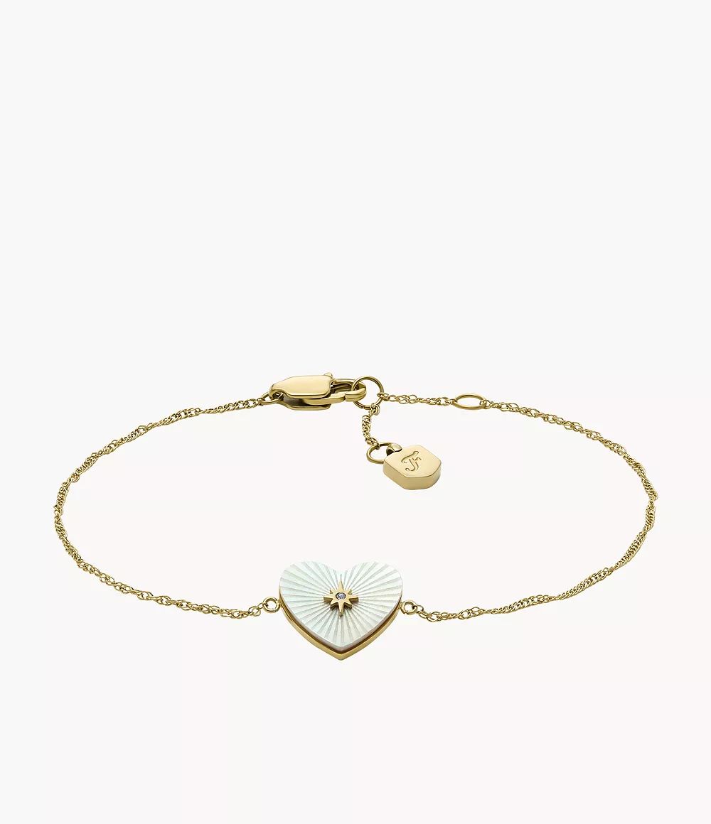 Image of Sutton Radiant Love Gold-Tone Mother-of-Pearl Stainless Steel Heart Station Bracelet