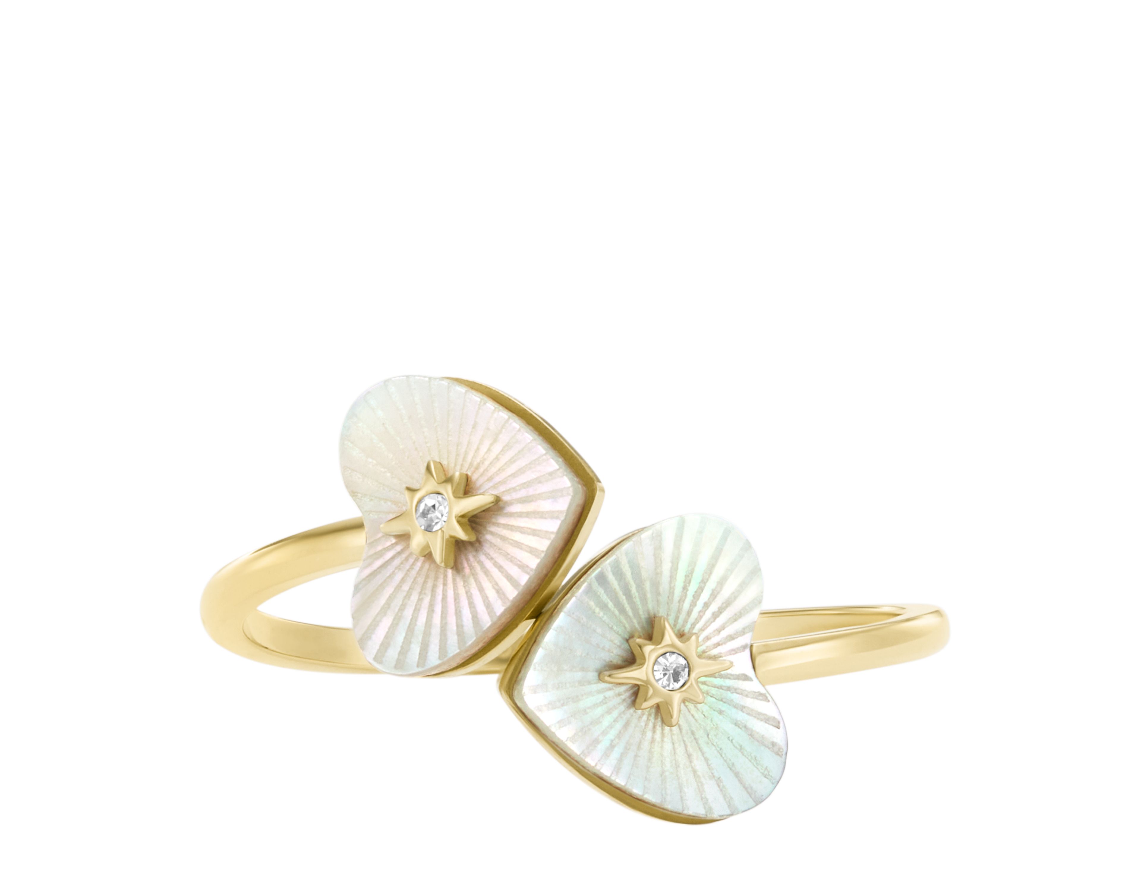 Sutton Radiant Love Gold-Tone Stainless Steel Mother-of-Pearl Heart Toi Et Moi Ring