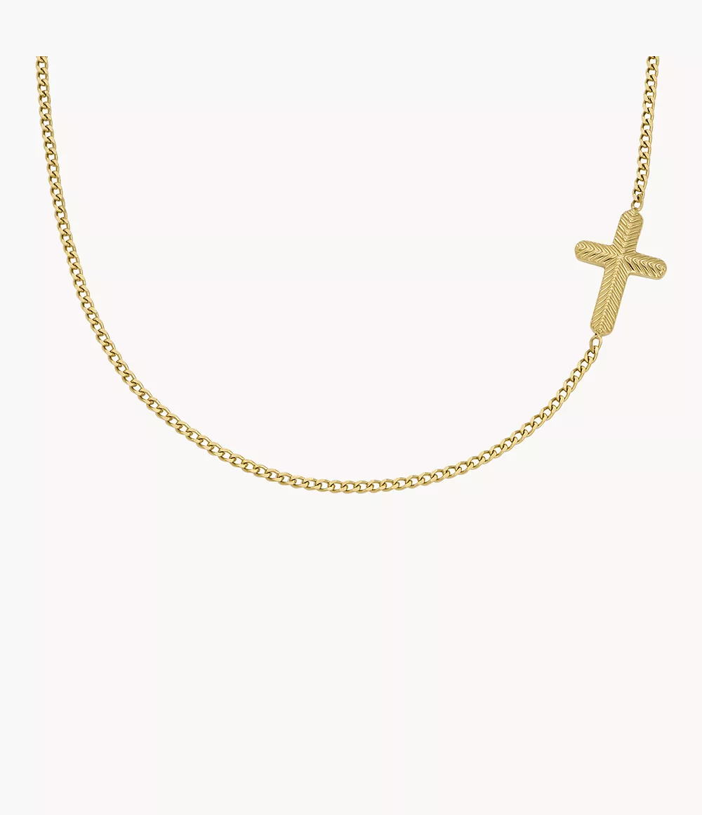 Image of Harlow All Stacked Up Gold-Tone Stainless Steel Station Cross Necklace