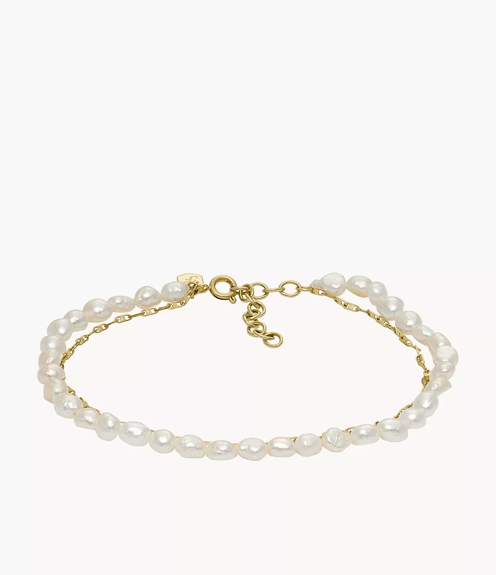 Image of Summer Pearls Gold-Tone Stainless Steel Freshwater Pearl Anklet