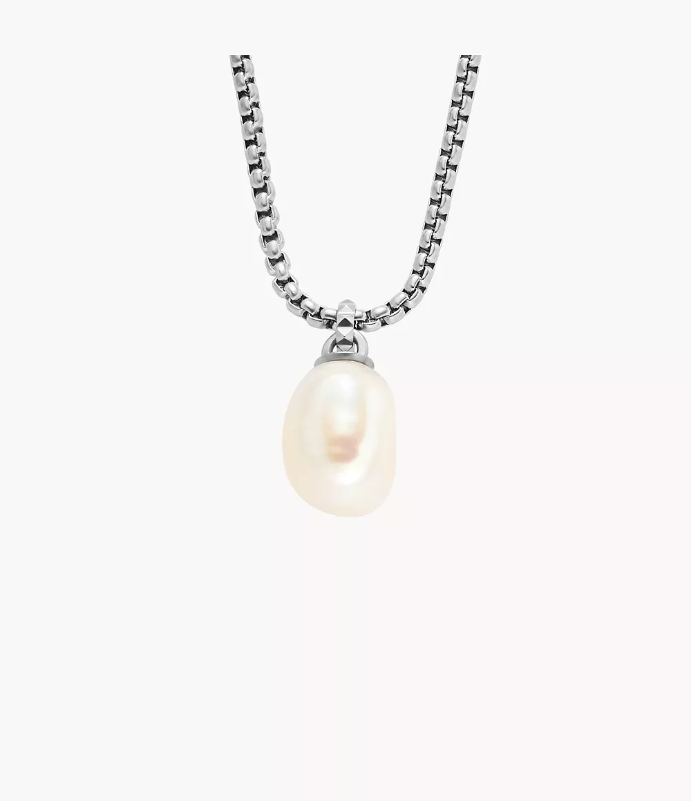 fossil collier pendentif summer pearls en acier inoxydable avec perle d'eau douce - argenté