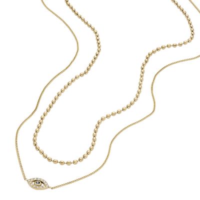 Sutton Evil Eye Gold Tone Stainless Steel Multi Strand Necklace JF04792710 Fossil
